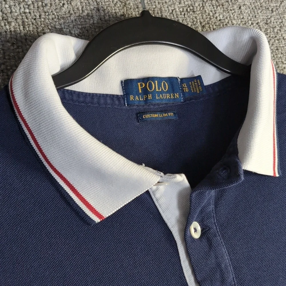 Polo Ralph Lauren Big Pony Ringer Polo Size XL in Navy Blue With Red/White/Blue